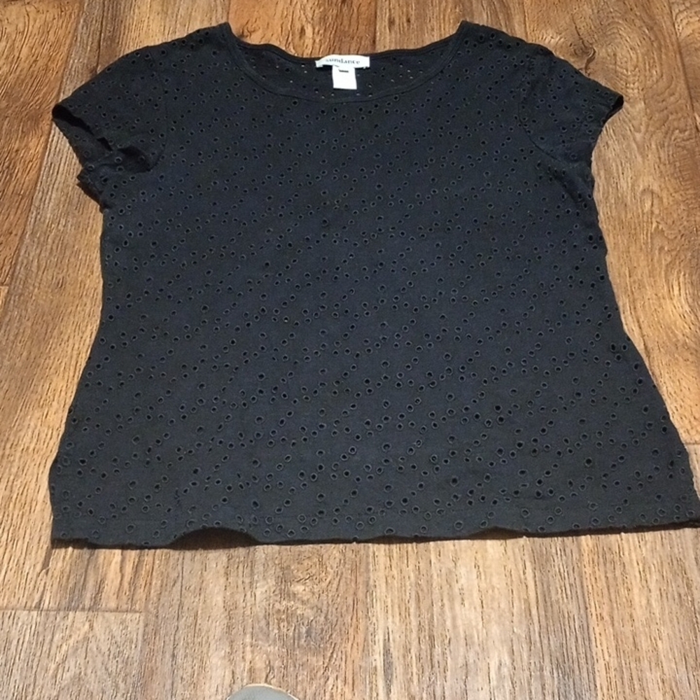Sundance Black Eyelet Short Sleeve Top Size Medium